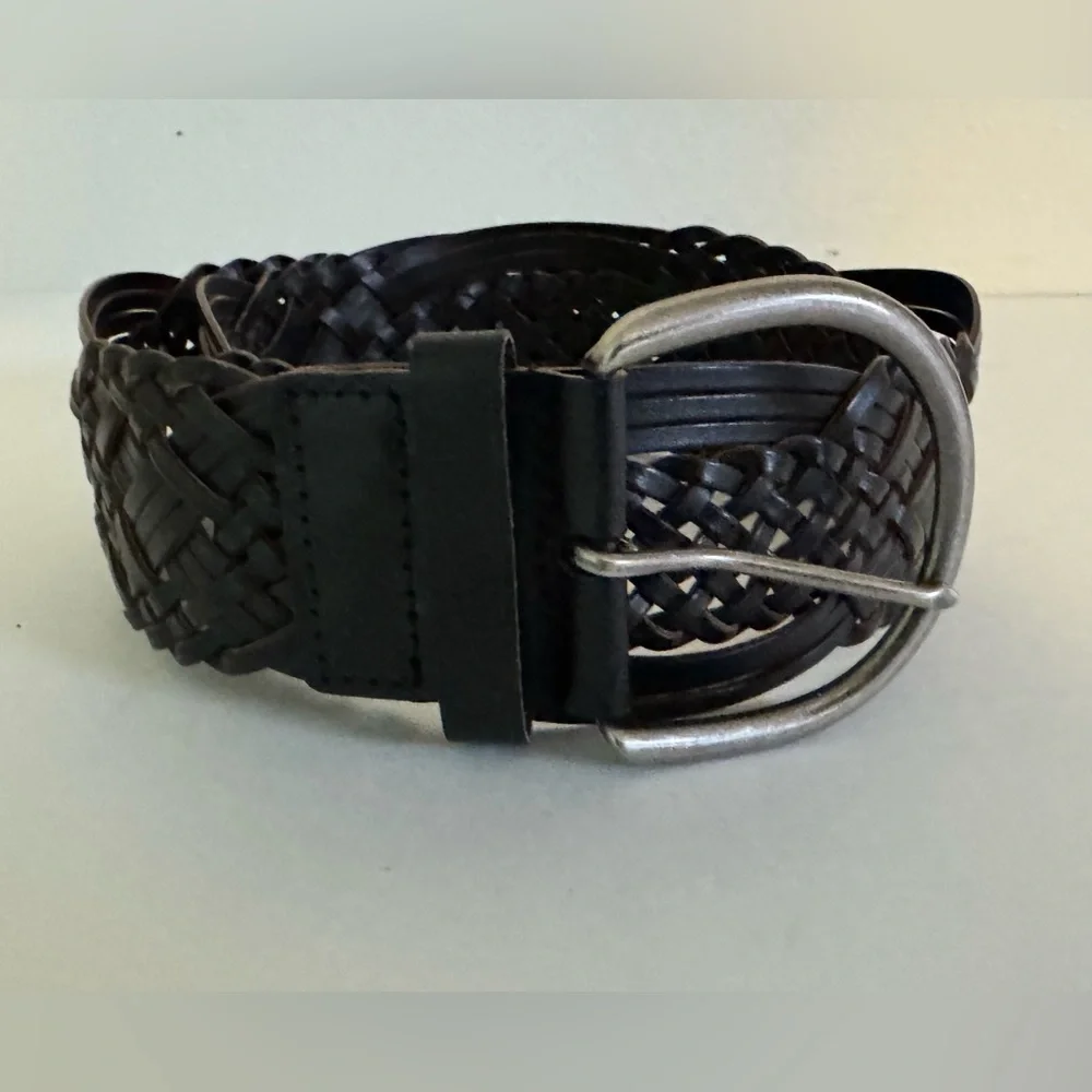 Women’s Woven wide Leather Belt - Dark Brown Size XS